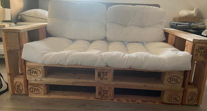 Palletbank, Tuin en Terras, Tuinsets en Loungesets, Zo goed als nieuw, Hout, 2 zitplaatsen, Bank, Ophalen