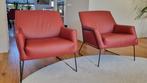 Rood leren fauteuils (2), Huis en Inrichting, Fauteuils, Ophalen, Industrieel/ modern, Zo goed als nieuw, 50 tot 75 cm