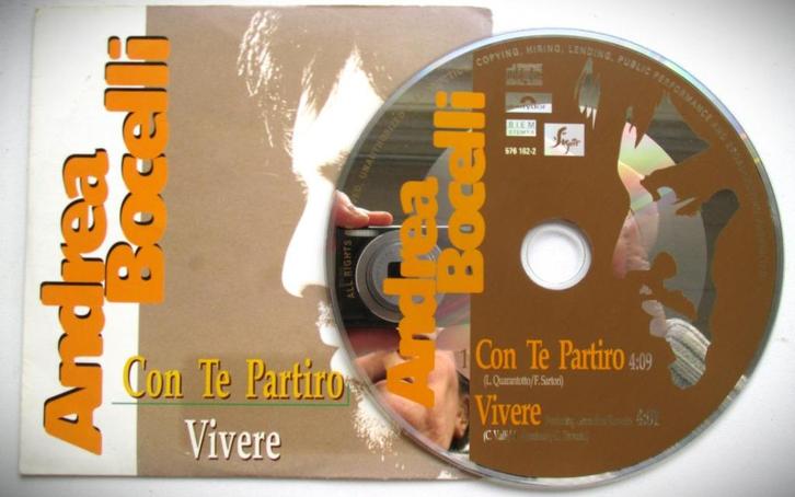 Andrea Bocelli~Con te Partiro en Vivere~Single CD, Cd's en Dvd's, Cd's | Pop, Zo goed als nieuw, 1980 tot 2000, Ophalen of Verzenden