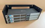 3x HP ProCurve 1810G-24 Switch + Rack 4U, Computers en Software, Netwerk switches, Ophalen, Gebruikt