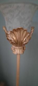 Retro lantaarn lamp met bladgoud en marmeren voet, Ophalen, Gebruikt, Glas, 150 tot 200 cm