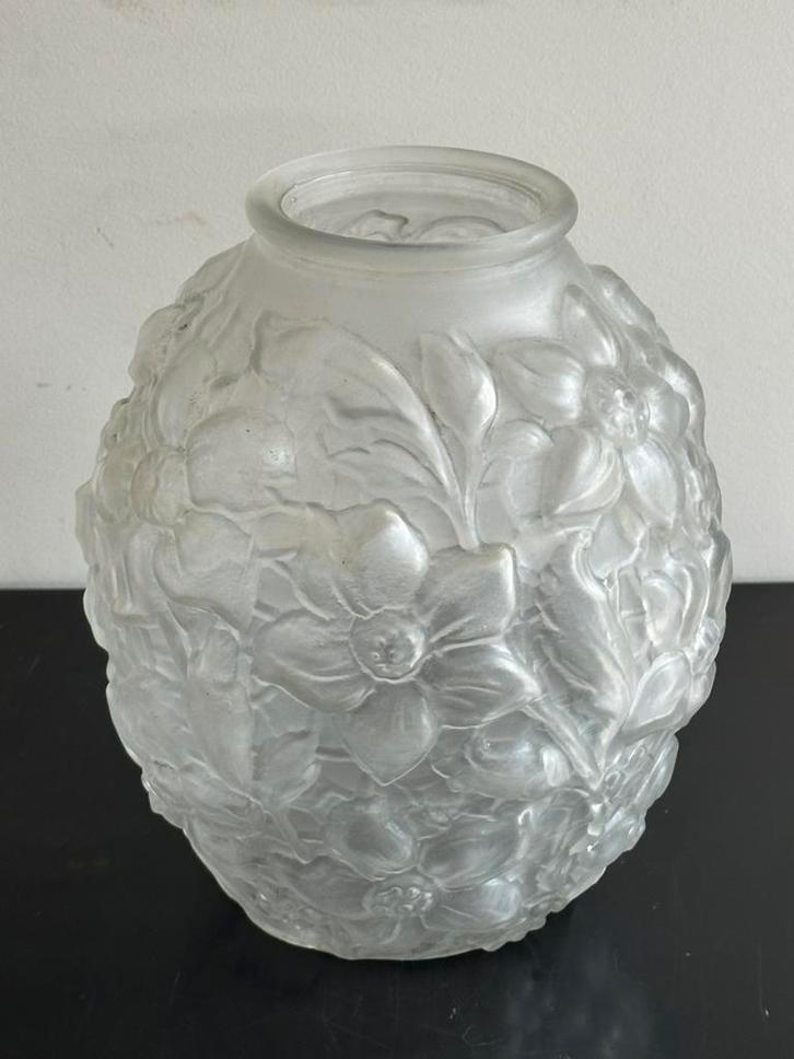 Libochovice Art Nouveau Bloem reliëf Breuk glas vaas, Antiek en Kunst, Antiek | Glas en Kristal, Ophalen of Verzenden