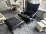 Zwarte stoel  en poef Rolf Benz, Huis en Inrichting, Fauteuils, Ophalen, Gebruikt, 50 tot 75 cm, Leer