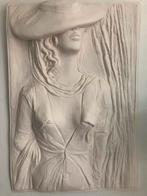 Gipsen wanddecoratie - Vrouw met hoed 3D, Antiek en Kunst, Ophalen of Verzenden