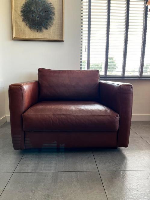 Cognac Lederen Love Seat, Huis en Inrichting, Fauteuils, Zo goed als nieuw, Leer, 100 tot 125 cm, 75 tot 100 cm, Ophalen