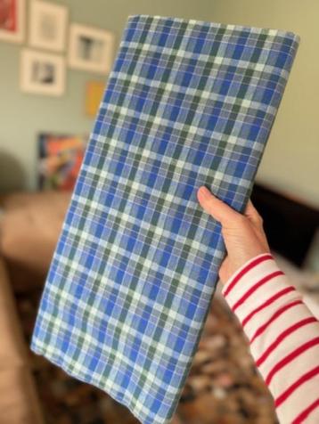 Stof ruitjes blauw groen jaren 70 vintage retro katoen beschikbaar voor biedingen