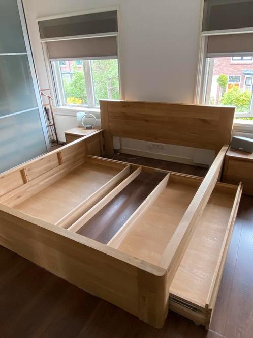 Goossens 2 persoons bed ledikant met lades Bibi eiken, Huis en Inrichting, Slaapkamer | Bedden, Zo goed als nieuw, Tweepersoons
