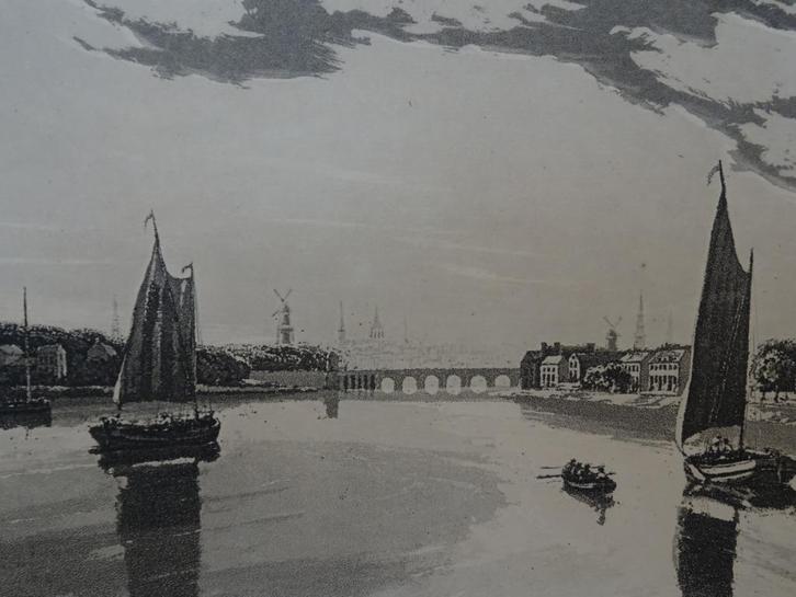 Zeer zeldzame aquatint Amsterdam met schepen John Carr 1807, Antiek en Kunst, Kunst | Etsen en Gravures, Verzenden