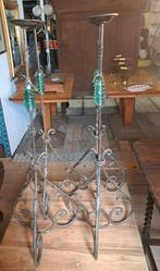 Grote kerk kandelaar of kandelaren smeedijzer en echt glas, Ophalen, Bruin, Overige materialen, Minder dan 25 cm