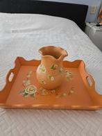 Oranje Dienblad met Vaas - Handbeschilderd, Huis en Inrichting, Woonaccessoires | Vazen, Aardewerk of Porselein, Nieuw, Oranje
