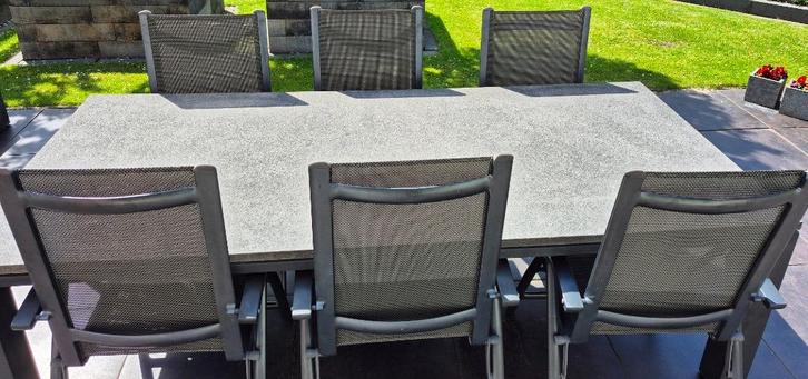 Belaggio tuintafel 240x100 cm met gespoten graniet blad, Tuin en Terras, Tuintafels, Gebruikt, Rechthoekig, Overige materialen