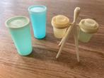 Vintage Tuperware peper- en zoutstel + 2 bekers, Huis en Inrichting, Keuken | Tupperware, Ophalen of Verzenden, Gebruikt, Blauw