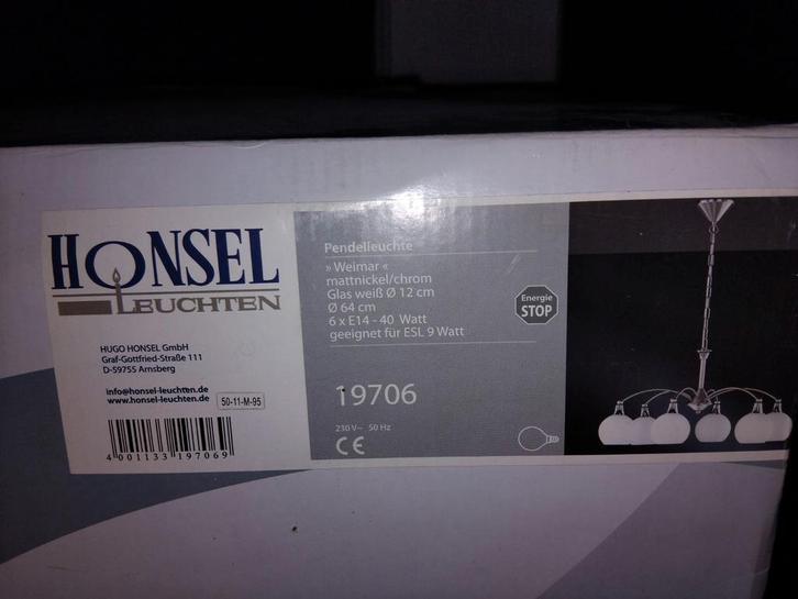 HONSEL LEUCHTEN Hanglamp - Nieuw in Verpakking, Huis en Inrichting, Lampen | Hanglampen, Ophalen of Verzenden