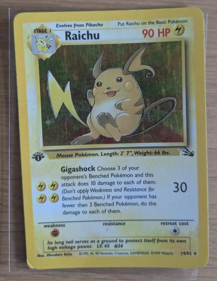 Pokémon Kaart - Raichu (14 / 62), Hobby en Vrije tijd, Verzamelkaartspellen | Pokémon, Gebruikt, Losse kaart, Foil, Ophalen of Verzenden