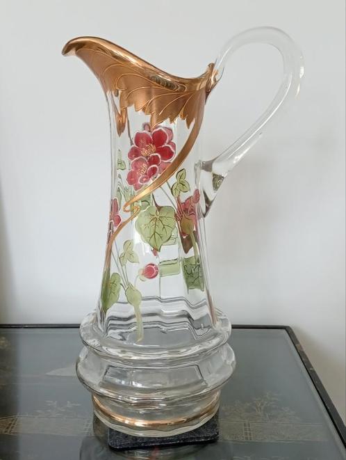 Antieke kristallen handbeschilderde schenk kan circa 1900, Antiek en Kunst, Antiek | Glas en Kristal, Ophalen