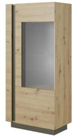 Meubella - Display Cabinet Ashley - 154cm, Huis en Inrichting, Kasten | Vitrinekasten, Ophalen, Met deur(en), Oak-Grey, Eikenhout