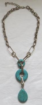Vintage ketting met turquoise hanger. Retro. Cadeau, Gebruikt, Ophalen of Verzenden, Zilver, Steen of Mineraal