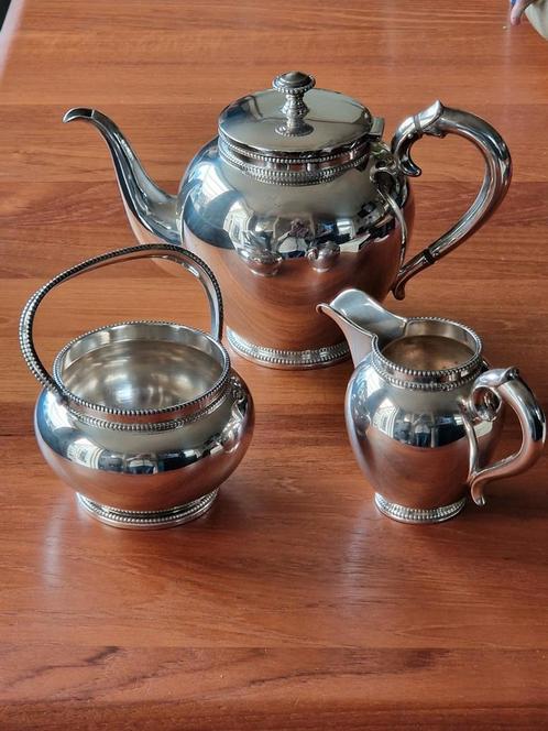 Zilveren 835 Theeservies Parelrand met bol profiel-D.Aubert, Antiek en Kunst, Antiek | Goud en Zilver, Ophalen of Verzenden