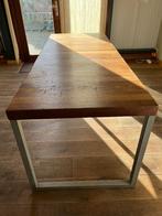 houten tafel met metalen onderstel, Huis en Inrichting, Tafels | Eettafels, Ophalen, Gebruikt, 200 cm of meer, 50 tot 100 cm