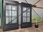 2 schuifdeuren gemaakt van verduurzaamd hout, gewapend glas, Tuin en Terras, Ophalen, Zo goed als nieuw, Hout
