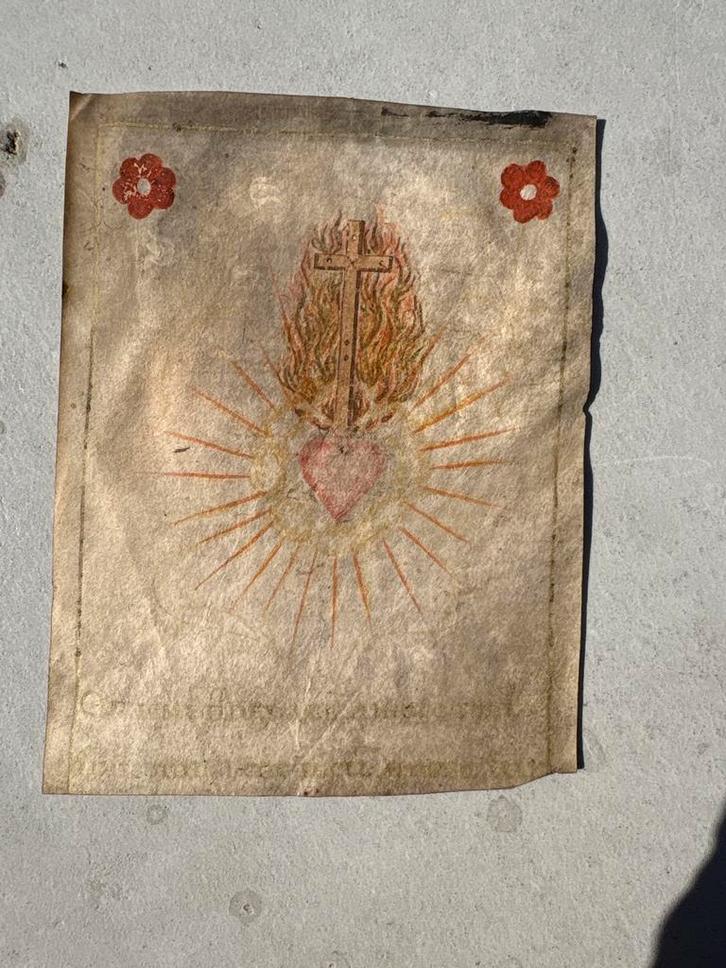 Heilig Hart van Jezus, perkament, 17e/18e eeuw, handgemaakt, Antiek en Kunst, Antiek | Religie, Verzenden