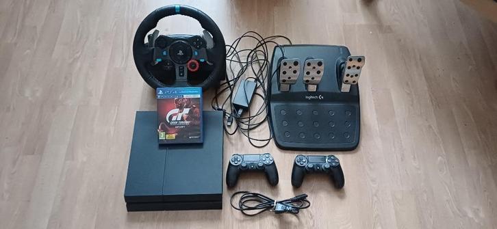 SONY PS4 met Logitech G29 stuur & pedalen + GTS Race  Game., Spelcomputers en Games, Spelcomputers | Sony PlayStation 4, Zo goed als nieuw