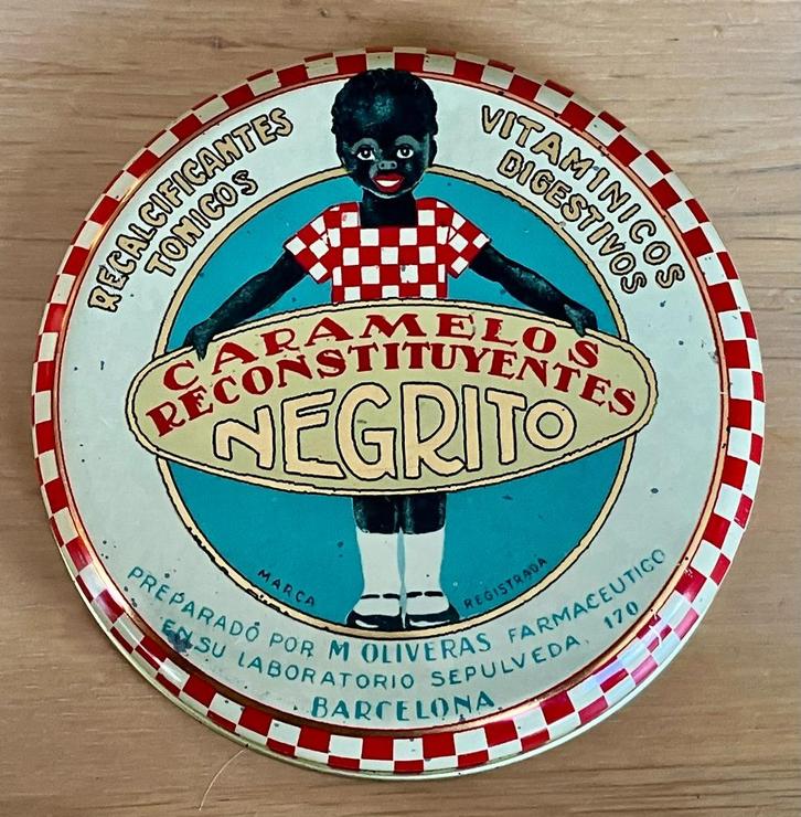 Blikje NEGRITO snoepjes - M. OLIVERAS Barcelona  Negroide, Verzamelen, Blikken, Zo goed als nieuw, Overige, Overige merken, Ophalen of Verzenden