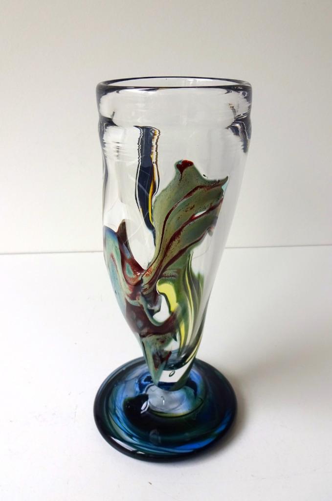 Glazen vaas helder blauw groen Bernard Heesen unica 3615-g, Antiek en Kunst, Antiek | Glas en Kristal, Ophalen of Verzenden
