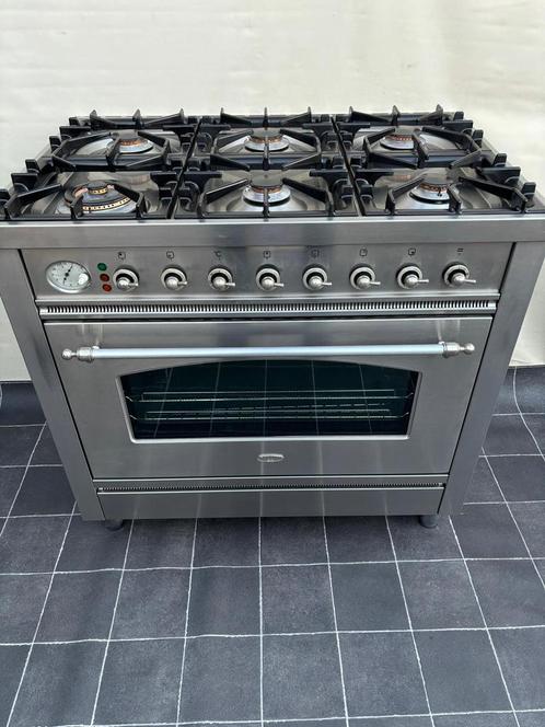Boretti RVS 6-pits fornuis, Witgoed en Apparatuur, Fornuizen, Zo goed als nieuw, Vrijstaand, Gas, 5 kookzones of meer, 85 tot 90 cm
