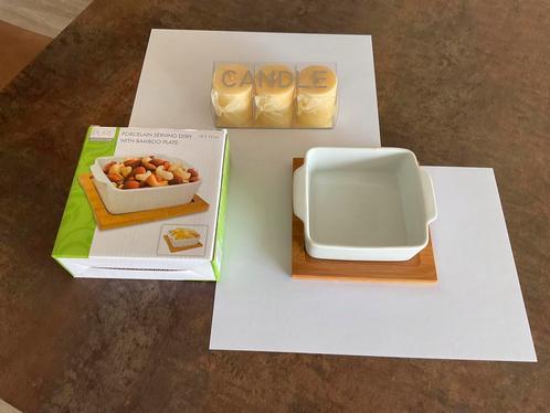 Serveerschaal mooi en elegant met bamboe onderzetter. EXTRA:, Huis en Inrichting, Keuken | Servies, Nieuw, Schaal of Schalen, Overige stijlen
