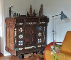Originele Indiase bruidskast, damchiya kast. 130x120x67cm, Ophalen, Gebruikt, Teakhout, Minder dan 150 cm