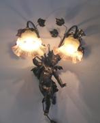 Antieke wandlamp barok engel glazen rokkapjes cupido, Antiek en Kunst, Ophalen