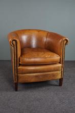 Cognac kleurige schapenleren clubfauteuil, 75 tot 100 cm, Minder dan 75 cm, Gebruikt, Leer