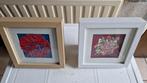 2 papier kunst schilderijtjes fotolijstjes, Huis en Inrichting, Woonaccessoires | Schilderijen, Tekeningen en Foto's, Minder dan 50 cm