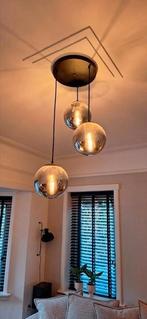 Art deco hanglamp zwart smoke glas, Huis en Inrichting, Lampen | Hanglampen, Ophalen of Verzenden, Zo goed als nieuw, Glas, 75 cm of meer