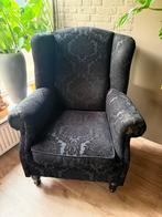 Zwarte Oorfauteuil met Patroon, Ophalen of Verzenden, Gebruikt, Stof, 75 tot 100 cm