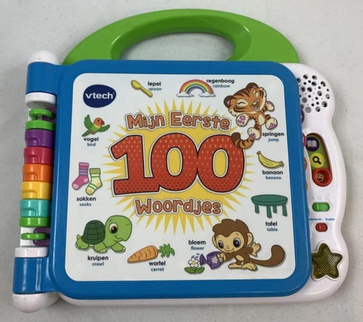 VTech Baby mijn eerste 100 woordjes boek Engels Nederlands, Kinderen en Baby's, Speelgoed | Vtech, Zo goed als nieuw, 6 maanden tot 2 jaar
