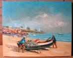 Morales - Mediterraan strandgezicht - olieverf op doek  '82, Antiek en Kunst, Kunst | Schilderijen | Klassiek, Ophalen of Verzenden
