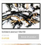 Abstract schilderij zwart wit goud, Ophalen of Verzenden
