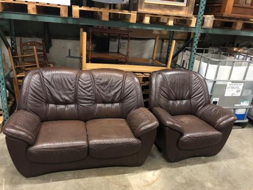 Lederen bank stoel bruin WD-028, Huis en Inrichting, Banken | Sofa's en Chaises Longues, Gebruikt, Ophalen