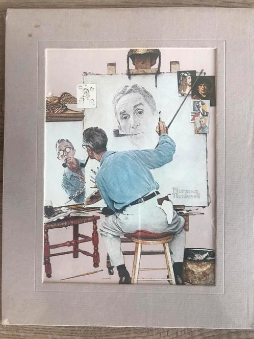 Triple zelf portret Norman Rockwell (VS, 1960), Antiek en Kunst, Kunst | Tekeningen en Foto's, Ophalen of Verzenden