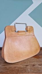 Leren tas met metalen handgreep, Ophalen of Verzenden, Gebruikt, Bruin, Handtas