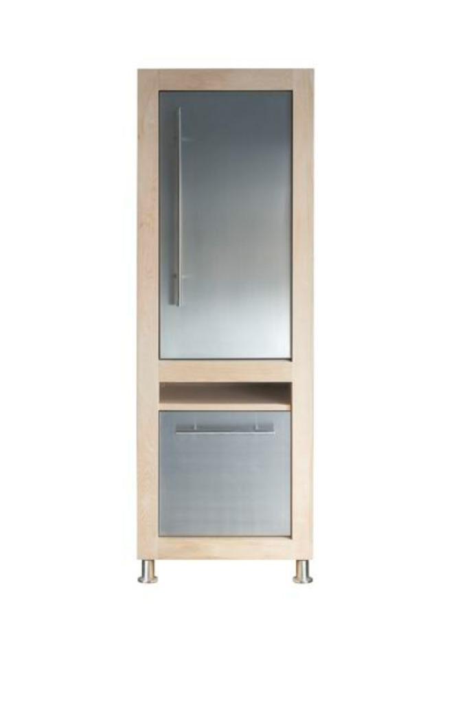 Luxe buffetkast merk Luxius, massief eiken met RVS beslag, Huis en Inrichting, Kasten | Buffetkasten, Zo goed als nieuw, 150 tot 200 cm