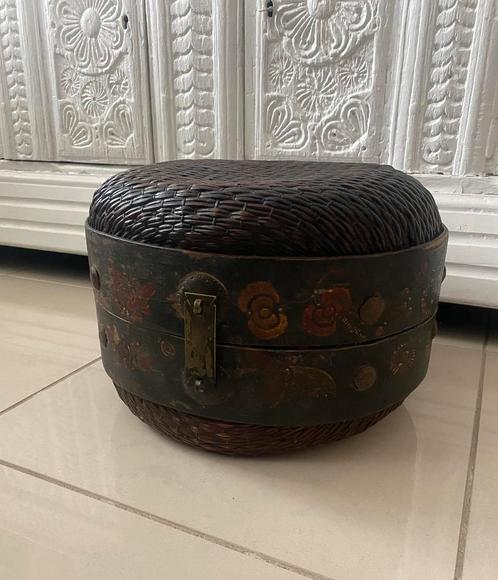 Chinese vintage geweven mand hoedendoos - sober - rijstmand, Antiek en Kunst, Antiek | Woonaccessoires, Ophalen