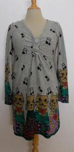 Grappig poezen/muziek noten print jurkje/tuniek! M, Verzenden, Zo goed als nieuw, Maat 38/40 (M), Grijs