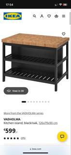 IKEA VADHOLMA Keukeneiland - Zwart/Eiken, Ophalen, 100 tot 150 cm, 75 cm of meer, Zwart