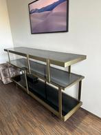 Eichholtz Dressoir Nesto - Geborsteld Messing & Glas, Ophalen, Met plank(en), 150 tot 200 cm, 25 tot 50 cm