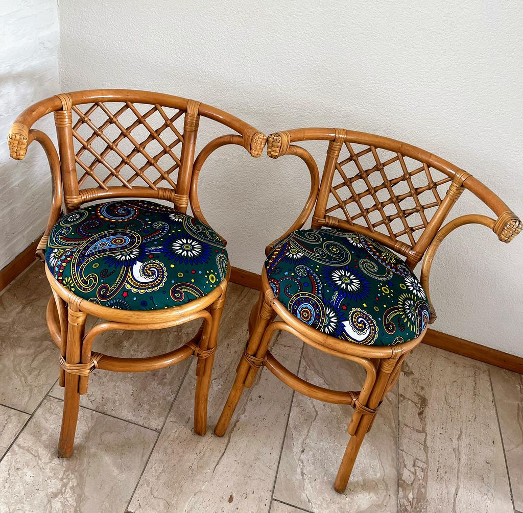Vintage bamboe stoeltjes, opnieuw bekleed., Overige materialen, Gebruikt, Twee, Overige kleuren