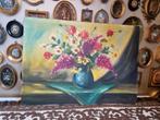 Oud olieverf schilderij met bloemen stilleven  F14, Antiek en Kunst, Ophalen of Verzenden