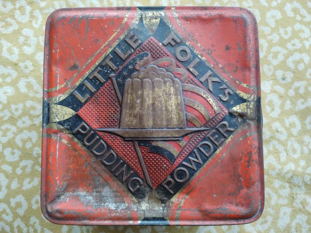 Antiek Little Folk's Pudding Powder Blik, Verzamelen, Ophalen of Verzenden, Gebruikt, Overige, Overige merken